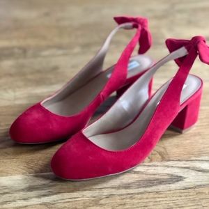 Saks Fifth Ave Red Suede Sling Back w Bow-7.5